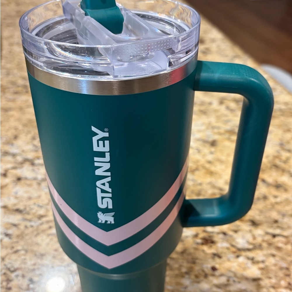 Stanley Green Mug with Pink Stripes